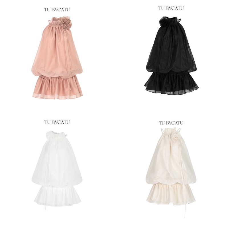 TUBYCATU | Áo Lily bo thun eo chất liệu vải organza đính hoa