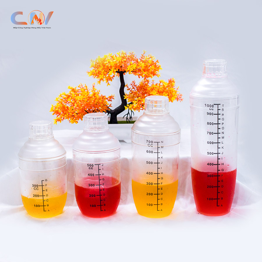 Bình shaker, bình lắc nhựa PC trong suốt nhiều dung tích chống vỡ, chống va đập