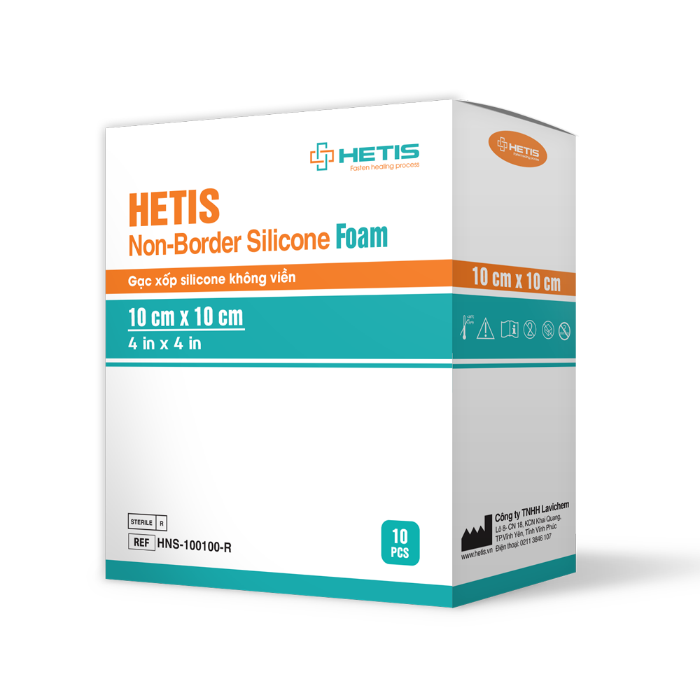Miếng Gạc xốp Silicone không viền HETIS Non-Border Silicone Foam - Thấm hút dịch, chống loét, chống tỳ đè