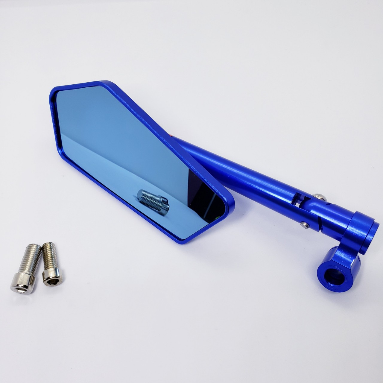 gương kính chiếu hậu xe máy rizoma 5 cạnh xéo gắn bên trái, mẫu nhôm nguyên khối CNC cao cấp, màu xanh, KING OF RACING