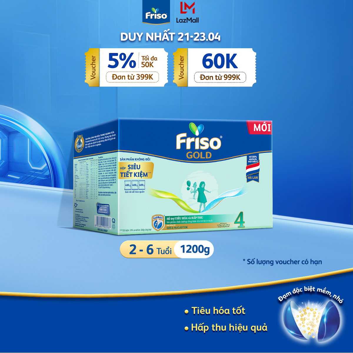 [21- 23/4 VOUCHER ĐẾN 1 TRIỆU] [HSD: 10/2025] Sữa Bột Friso Gold 4 Hộp Giấy 1,2KG