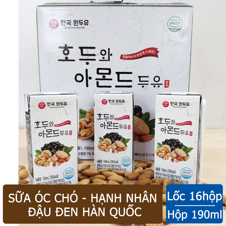 Thùng sữa óc chó hạnh nhân Hàn Quốc/sữa đậu đen hạnh nhân/sữa hạt óc chó 190ml 16 hộp