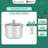 (Chỉ 23.04)Nồi luộc gà inox 3 lớp đáy liền Elmich Trimax Classic 2410OL size 28cm