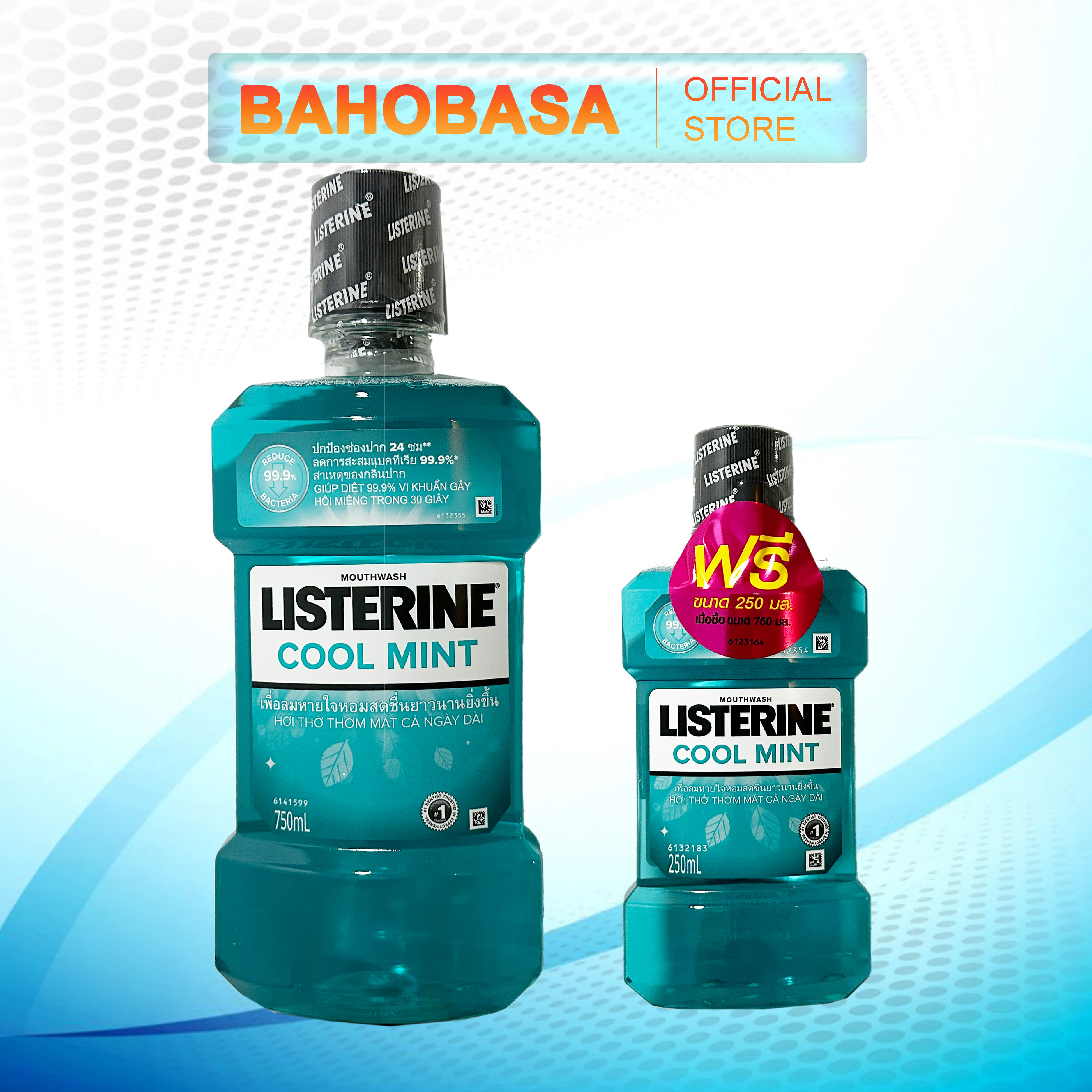 COMBO 2 Chai nước súc miệng Listerine 750ml và 250ml Thái Lan diệt 99% vi khuẩn hôi miệng trong 30s Bahobasa