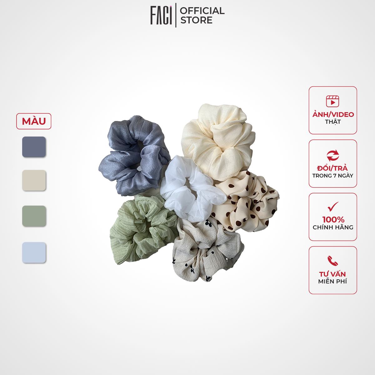 Dây Buộc Tóc FACI Scrunchies Vải Tơ Organza Ánh Bóng cao cấp, cột tóc sang trọng