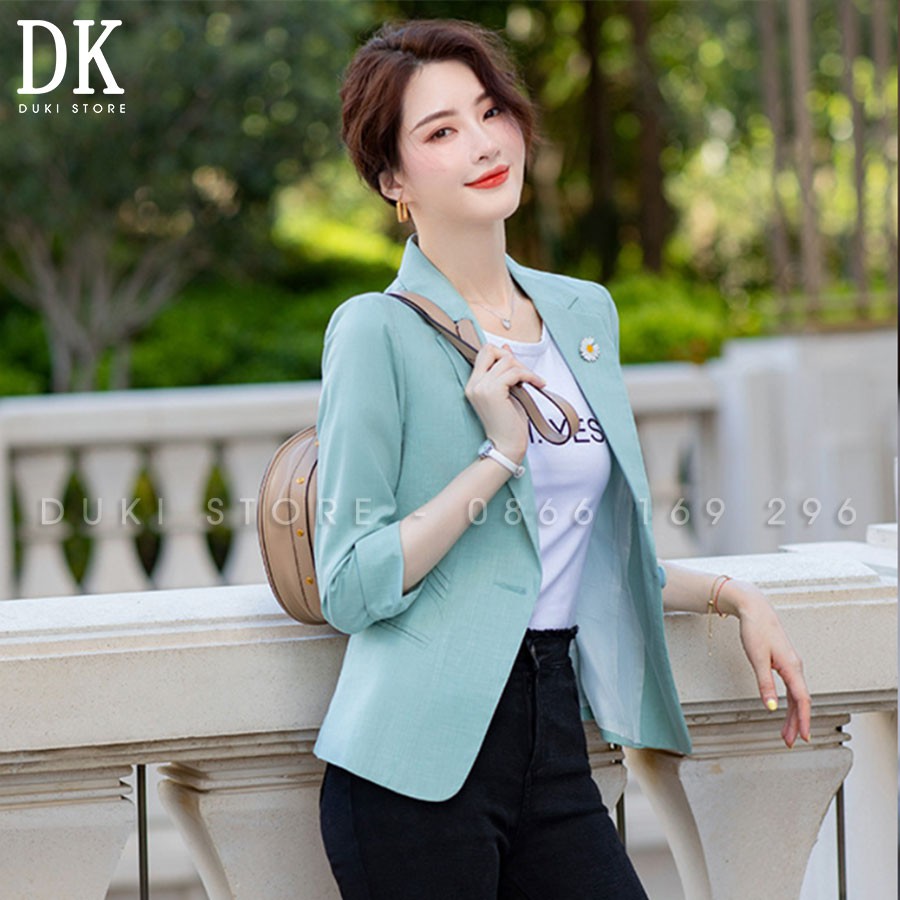 Áo vest nữ blazer tay lỡ màu xanh nhạt thời trang BLZ0008 - DUKI STORE