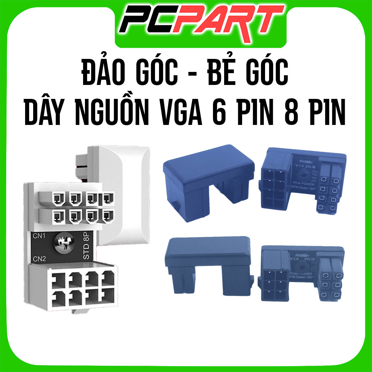 Cầu chuyển đảo góc / bẻ góc 90 độ cho dây nguồn vga 6 pin và 8 pin, đi dây gọn gàng, thông thoáng