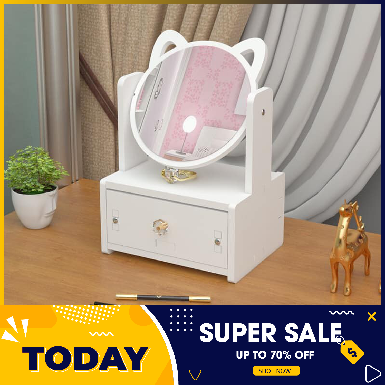 Kệ đựng mỹ phẩm - Kệ Mỹ Phẩm Loại To, Kệ Mỹ Phẩm Đa Năng Có Ngăn Kéo - Tủ để mỹ phẩm trang điểm có gương - tủ gỗ để đồ trang điểm trang sức hình mèo 1-2 ngăn kéo (Chọn phân loại)