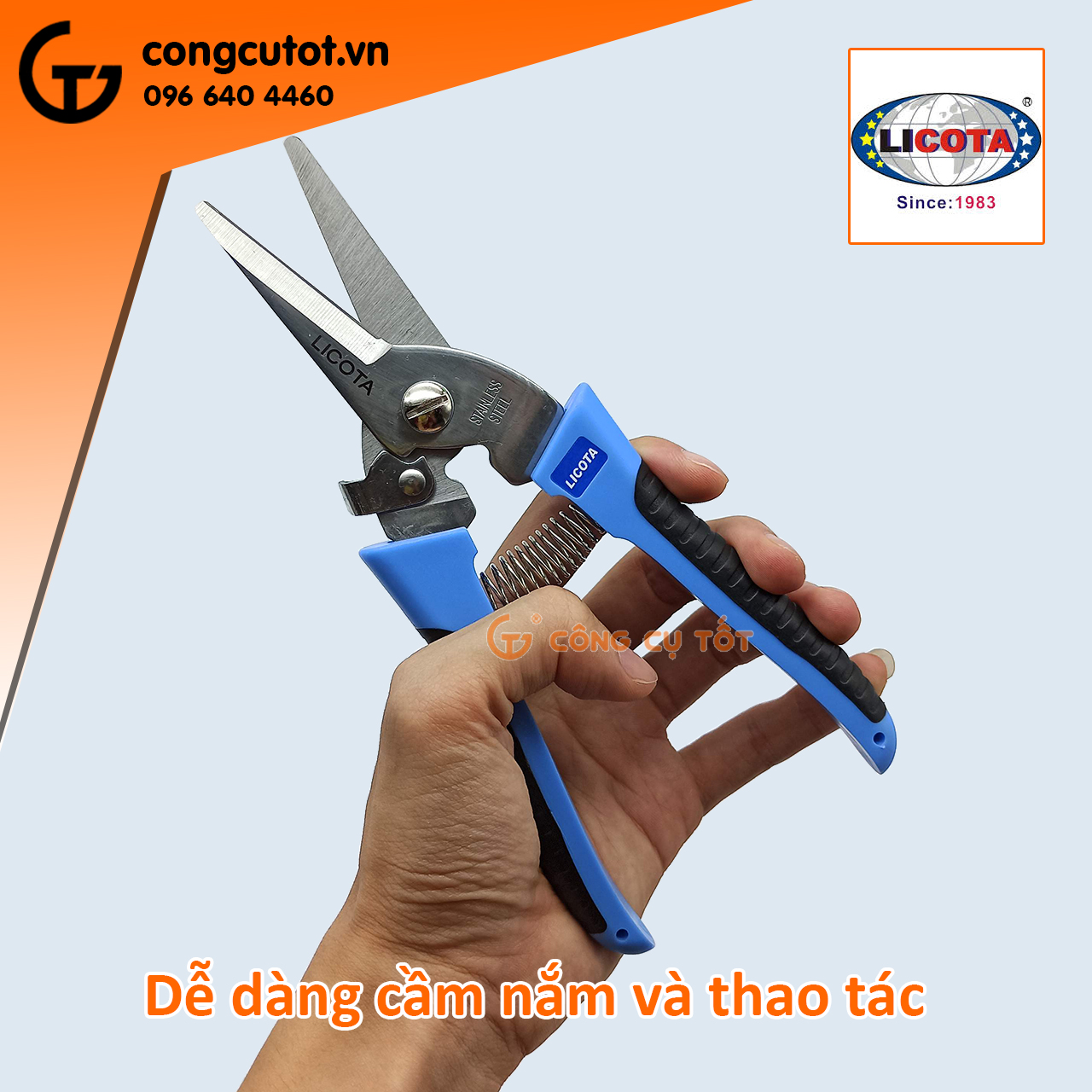 Kéo cắt, tỉa cành cây lưỡi thẳng Licota TGP-00248 8 inch