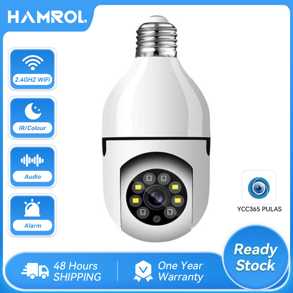 Hamrol YCC365 Plus E27 3MP 2MP Bulb PTZ Wifi Camera 1080P Full Color Night Vision Automatic Tracking 4X Digital Zoom Indoor CCTV Security Wifi Camera