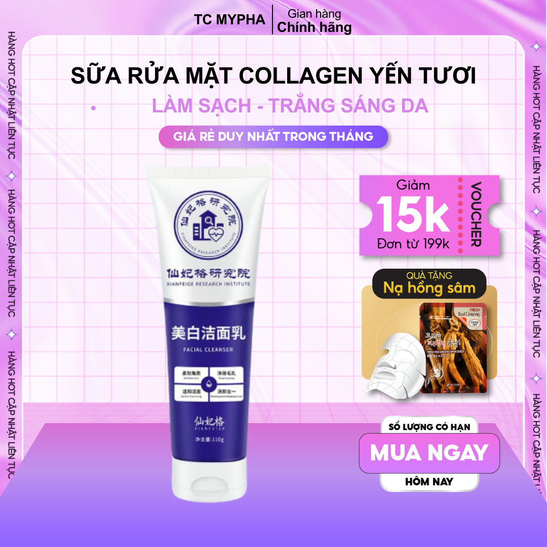 Sữa rửa mặt kích trắng Collagen yến tươi, sữa rửa mặt trắng da, làm sạch sâu, giảm mụn, kiểm soát và điều tiết dầu nhờn