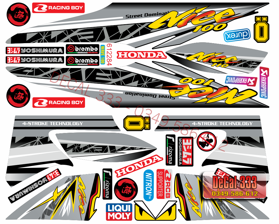 Tem Rời WAVE ALPHA 100 Mẫu NICE VẠCH XÁM TRẮNG 612284 (Tem chế 3 lớp cao cấp)