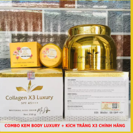 Combo Kem dưỡng trắng da body Collagen X3 Luxury 250g + Kích trắng X3 30g