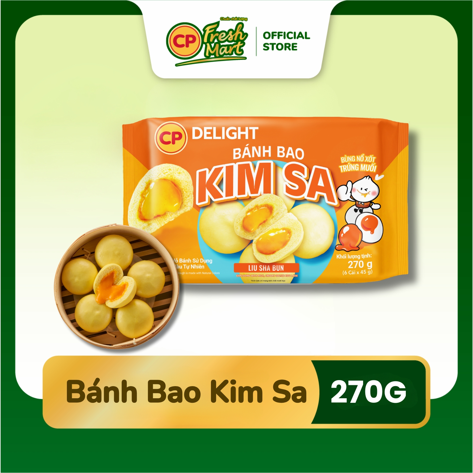 [MỚI] Bánh Bao Kim Sa CP 270g Gói 6 Cái - Bữa Sáng Nhanh Gọn - CP Fresh Mart