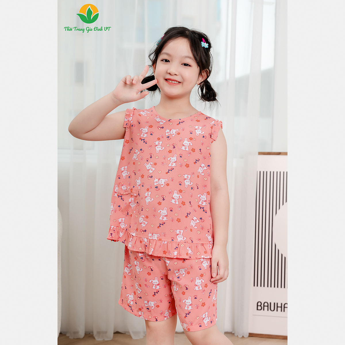 Bộ lanh mặc nhà bé gái việt thắng ,quần đùi, áo sát nách - b62.2419