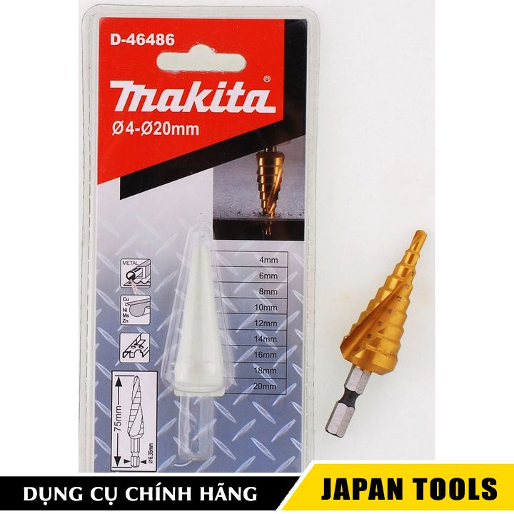 Mũi khoan bậc rãnh xoắn 4.0-20mm chuôi lục giác makita d-46486 | japan tools