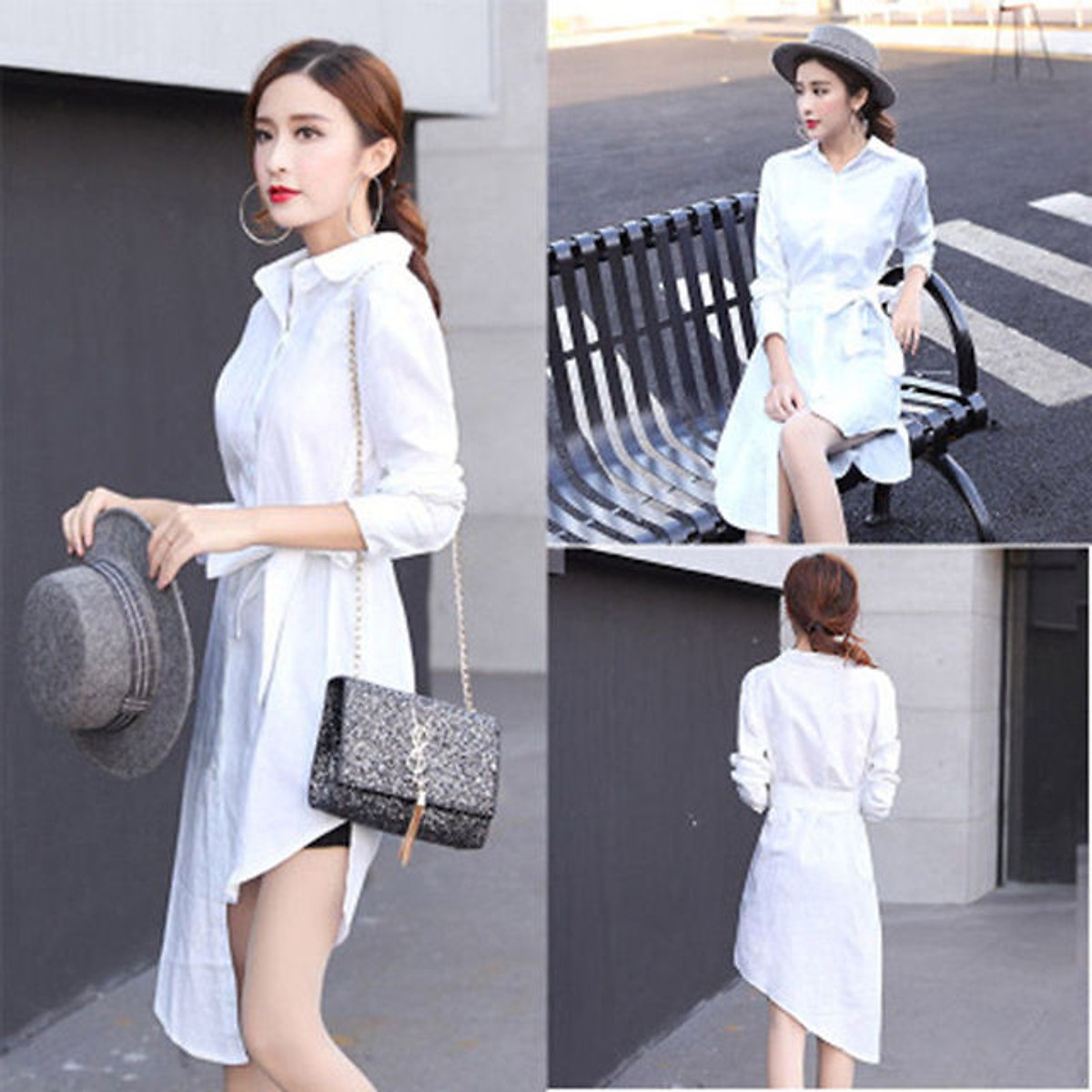 Váy sơ mi nữ dáng dài form rộng suông, đầm sơ mi nữ dài tay phong cách Hàn Quốc