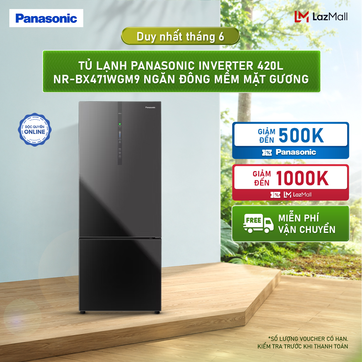 [Chỉ giao miền Nam] Tủ lạnh Panasonic Inverter 420L NR-BX471WGM9 Ngăn đông mềm Mặt gương