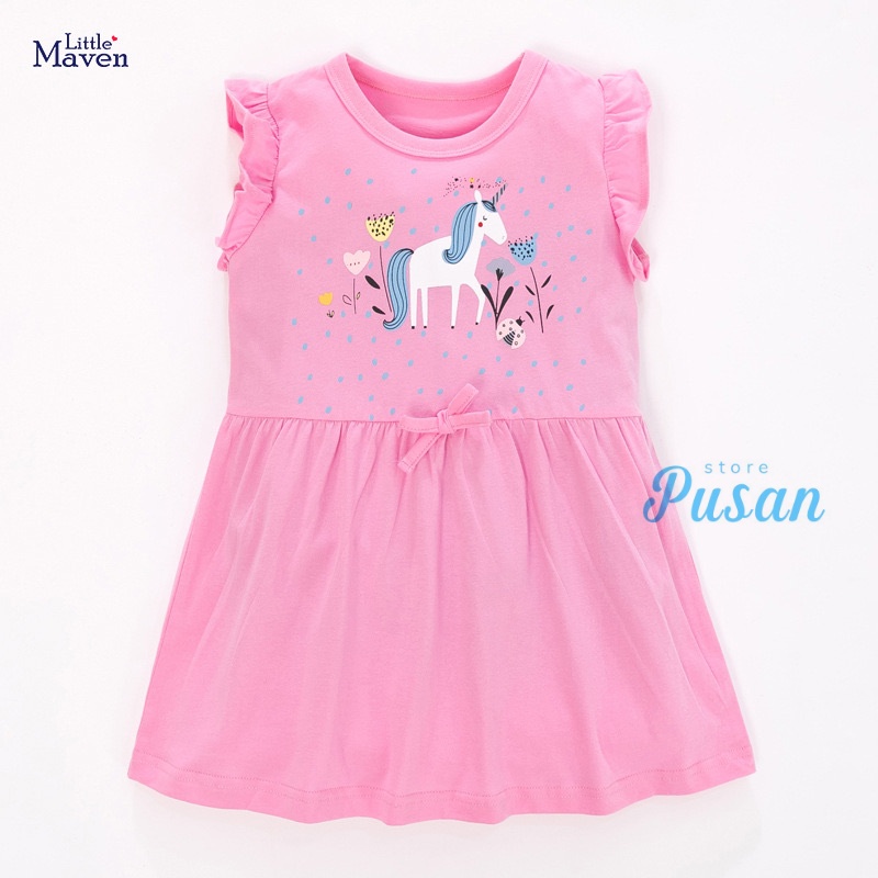 Váy đầm sát nách bé gái Little Maven họa tiết chú ngựa