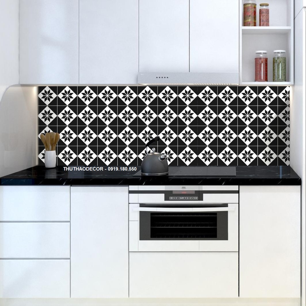Dán bếp gạch bông đen đơn sắc 01 khổ 60x120cm - decal dán tường - thuthaodecor