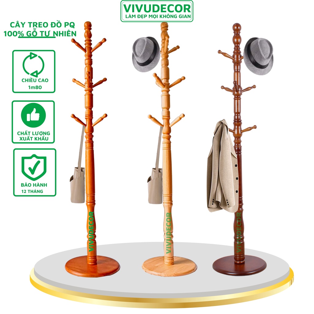 Cây treo quần áo VIVUDECOR CT12 gỗ tự nhiên PQ