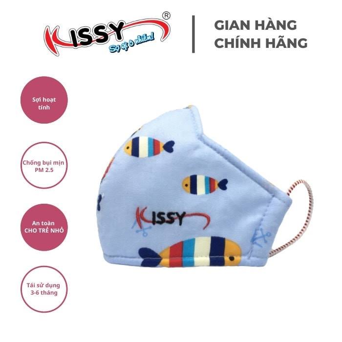 Khẩu trang vải 3 lớp Kissy cho bé từ 4-10 tuổi họa tiết cá xanh- chống nắng và chống bụi mịn hiệu quả - ĐƯỢC BỘ Y TẾ KHUYÊN DÙNG -Size S