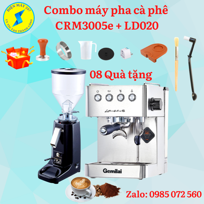 Combo máy pha cà phê Gemilai CRM3005e và máy xay cà phê LD020 - pha cà phê Espresso