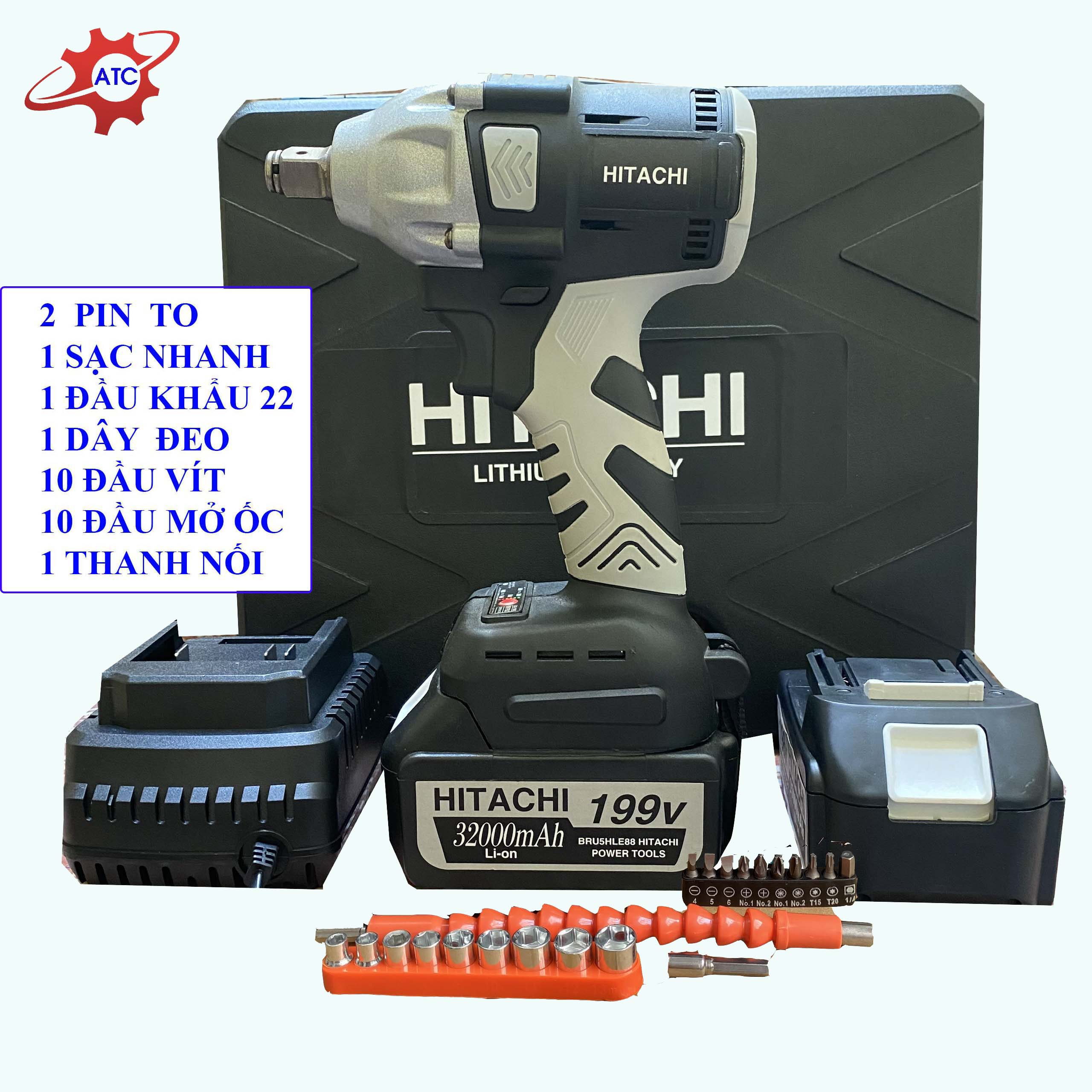 Máy siết ốc Hitachi, Máy vặn vít dùng pin đầy đủ phụ kiện động cơ từ Máy Cơ Khí Giá Rẻ ATC