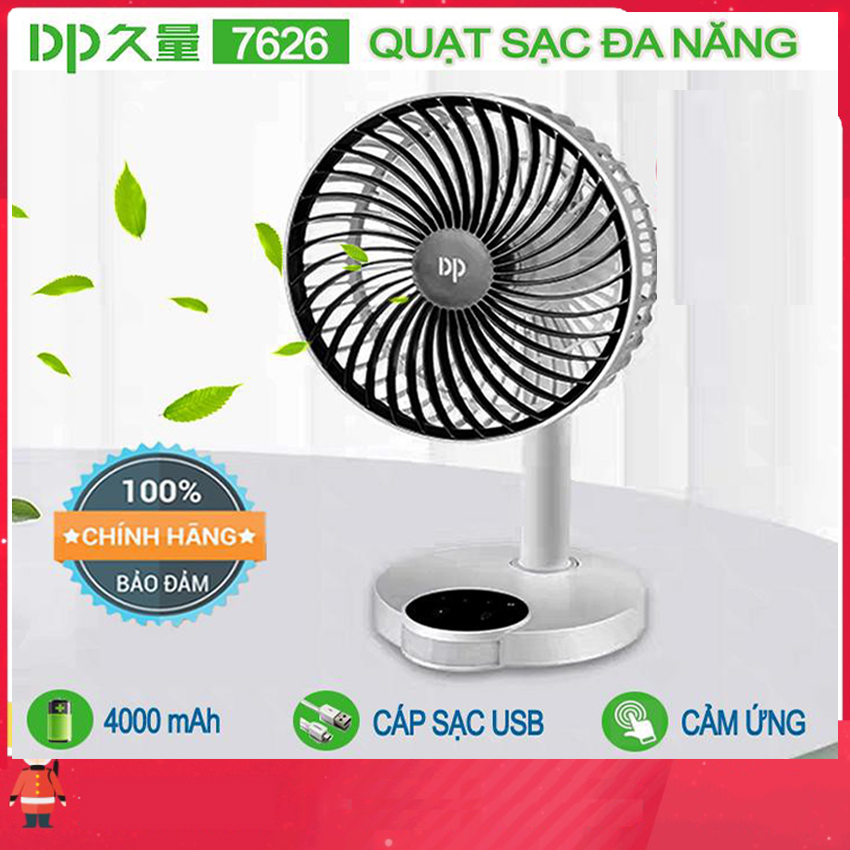 Quạt sạc tích điện dp-7626 phím cảm ứng - quạt mini tích điện 3 chế độ có đèn led chiếu sáng - bh 6 tháng