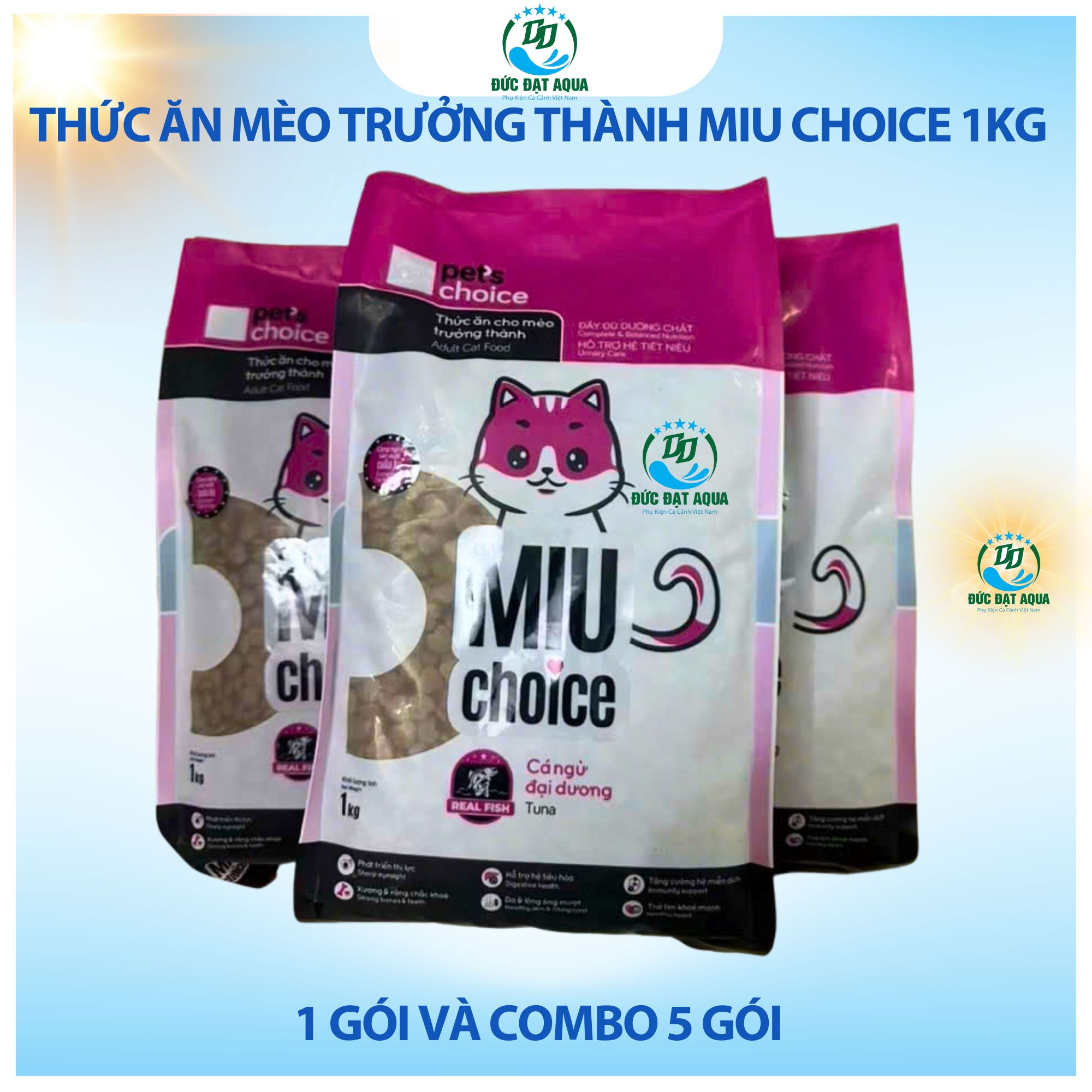 thức ăn mèo trưởng thành miu choice 1kg, 1 gói và combo 5 gói