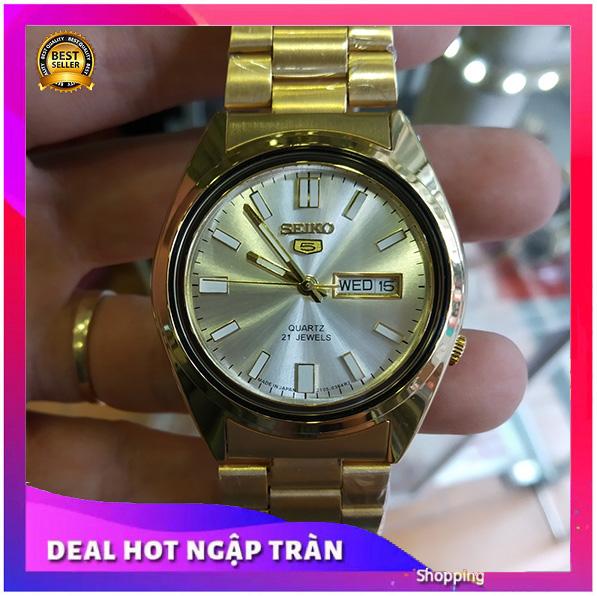 { ĐỒNG HỒ BẢO TÍN SHOP SỊN }  Đồng Hồ Nam Quazt Seiko 5 Pin Vàng + Thẻ Bảo Hành