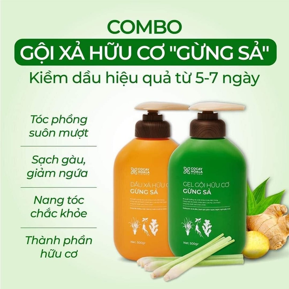 Dầu gội xả hữu cơ gừng sả Cỏ Cây Hoa Lá - Ngăn dầu bết tóc, giảm gàu, giảm ngứa (Chai 500g)