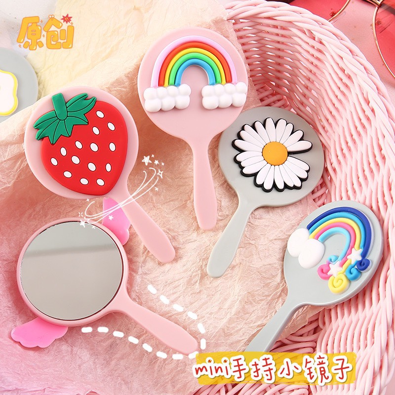 Gương mini cầm tay họa tiệt hoạt hình siêu xinh - Gương mini có tay cầm tiện lợi in hình cute