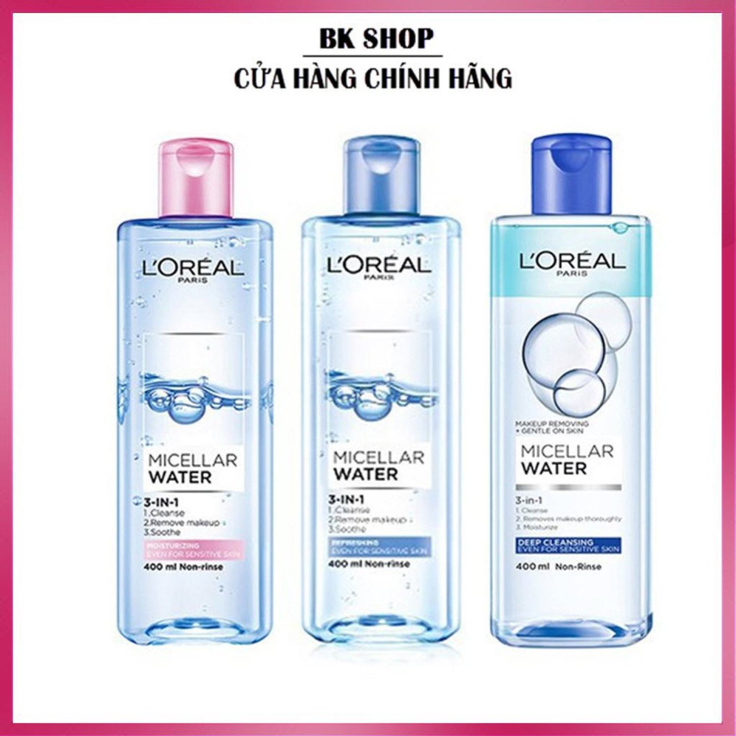 Nước tẩy trang cho mọi loại da loreal paris 3in1 micellar water 400ml