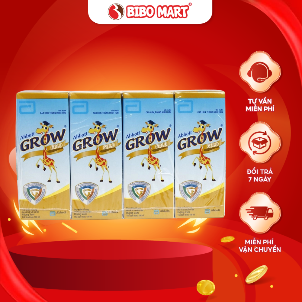 Sữa Abbott Grow Gold Sữa Dinh Dưỡng Bổ Sung Vitamin D DHA Tăng Trưởng Chiều Cao Cho Bé Vani 180ml- Lốc 4 - Bibo Mart