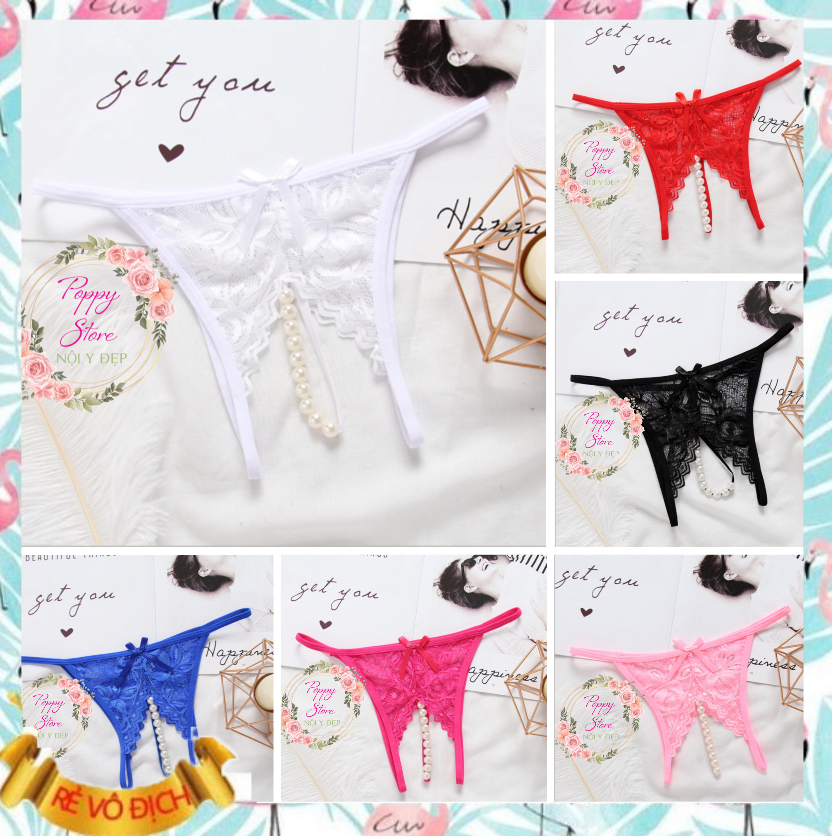 [FreeshipMAX] Mẫu Mới Đồ Lót Sexy - Quần lọt khe - Xẻ đáy đính cườm - quần lót ren buộc dây gợi cảm - vải mềm - gợi cảm PoppyStore