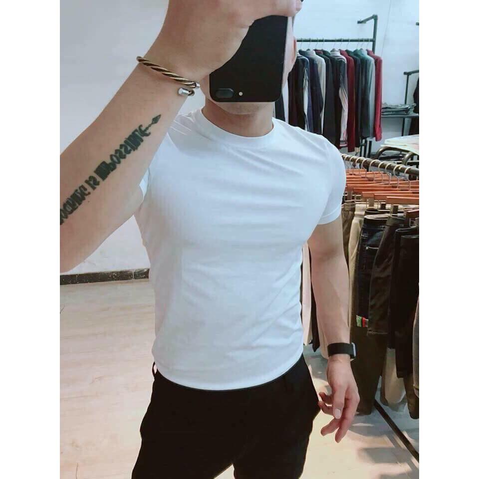 Áo thun nam Cổ Tròn xuất khẩu, áo phông nam trơn ôm body (màu trắng)