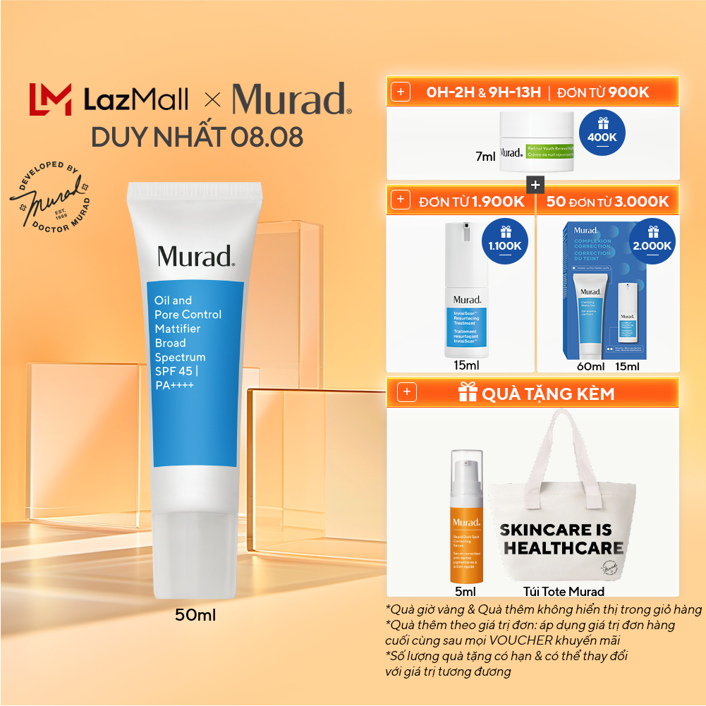 Kem dưỡng kiềm dầu & chống nắng murad oil and pore control mattifier broad spectrum spf 45 pa++++ 50ml