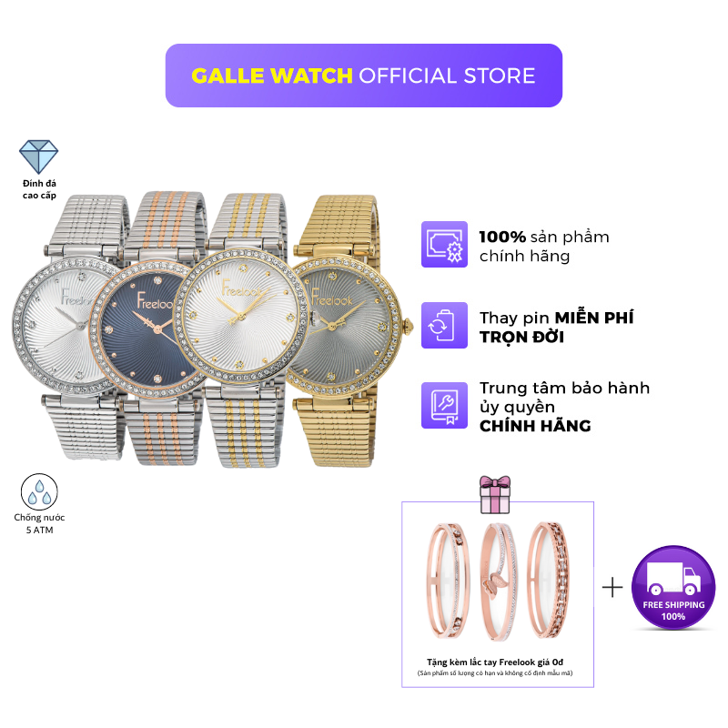 Đồng Hồ Nữ FREELOOK Belle Chính Hãng - Galle Watch Store - Đồng Hồ Mặt Kính Cứng Chống Nước, Họa Tiết Nổi, Đính Đá Dây Đeo Thép Không Gỉ Đồng Hồ Nữ Sang Trọng Cao Cấp, Bảo Hành 24 Tháng, Thay Pin Miễn Phí Trọn Đời FL.1.10201