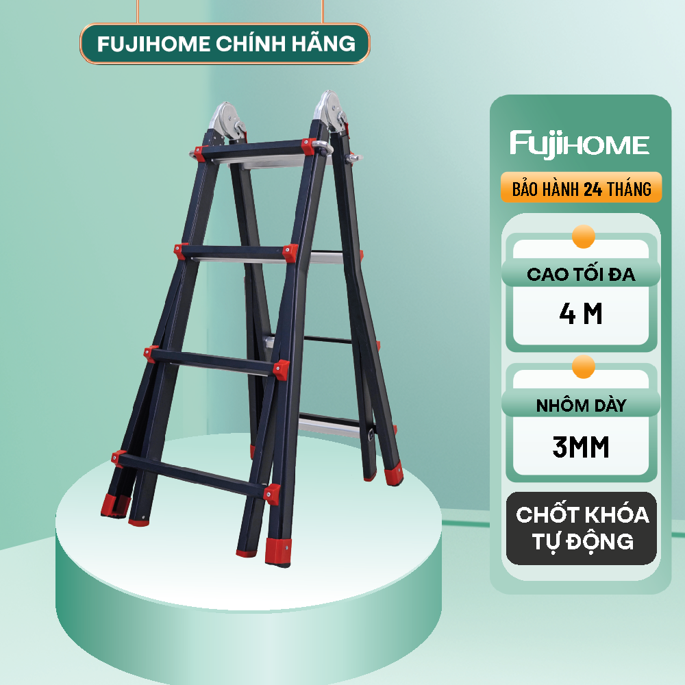 Thang nhôm gấp và rút đa năng 4 đoạn FUJIHOME ML44B cao tối đa 4m - Xếp nhiều hình dáng - Khóa sập t