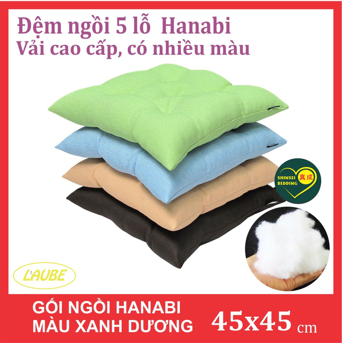 Đệm ngồi thiền Hanabi 45x45x5cm thương hiệu laube