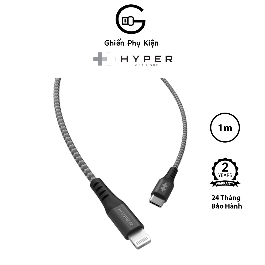 Cáp c to lightning hyperdrive 1m hd-clb523 20/30w mfi dành cho iphone/ipad - hàng chính hãng