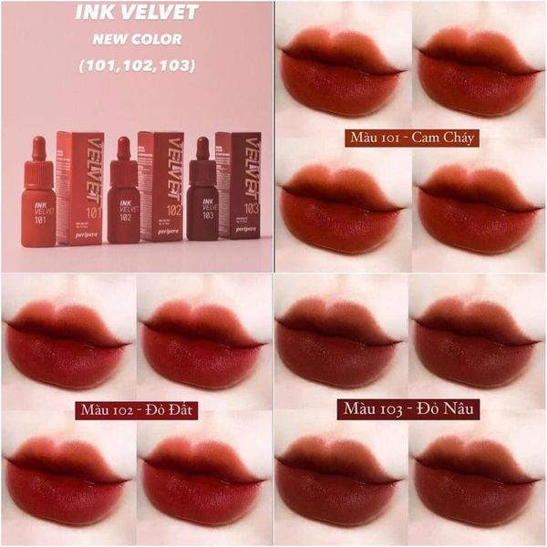Son ink velvet peripera taupe chili brick tone đỏ cam - nâu - đất