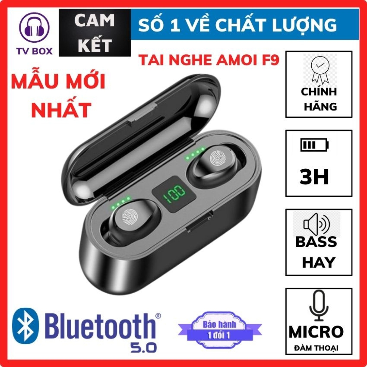 Hàng Cao Cấp Tai Nghe Bluetooth AMOI F9 Pin Trâu Chống Nước Màn Hình LED Hiển Thị Dung Lượng Pin Có Thể Làm Sạc Dự Phòng Cho Điện Thoại