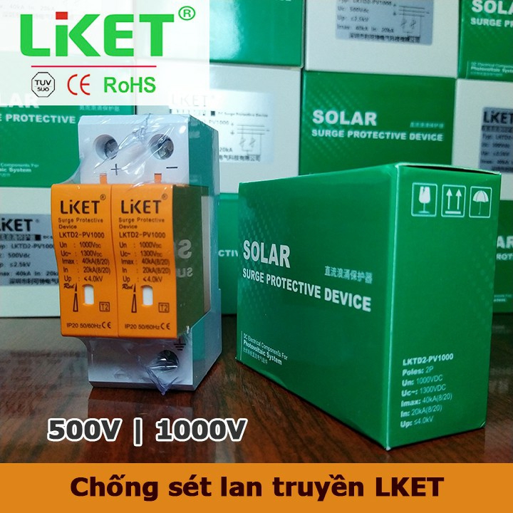 Chống sét lan truyền cho hệ thống điện năng lượng mặt trười  DC LKET 500V 1000V SPD 2P