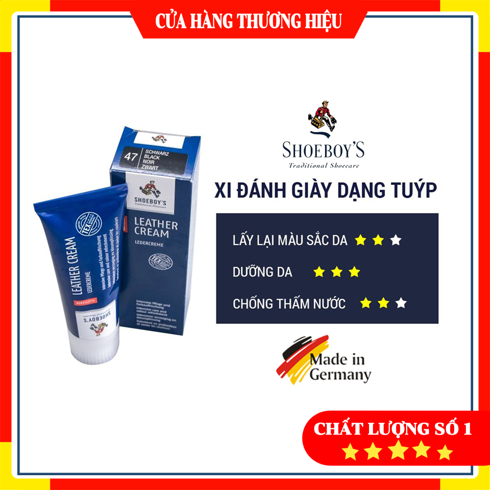 Xi Đánh Giày Dạng Tuýp Cao Cấp Nhập Khẩu Từ Đức shoeboy's, Xi đánh giày không màu, Xi đen, Xi nâu giúp làm mềm giày da, lấy lại màu sắc da. Si đánh giày còn phục hồi hết xước của giày da hiệu quả