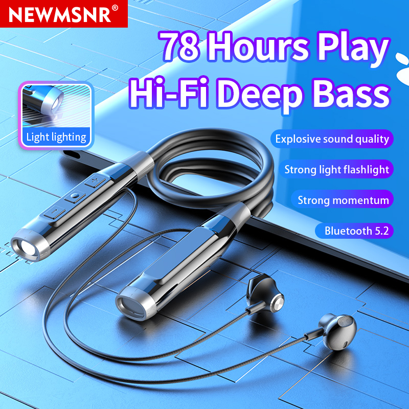 Newmsnr 78 Hours Play Time Bluetooth Earphones With Mic LED Flashlight