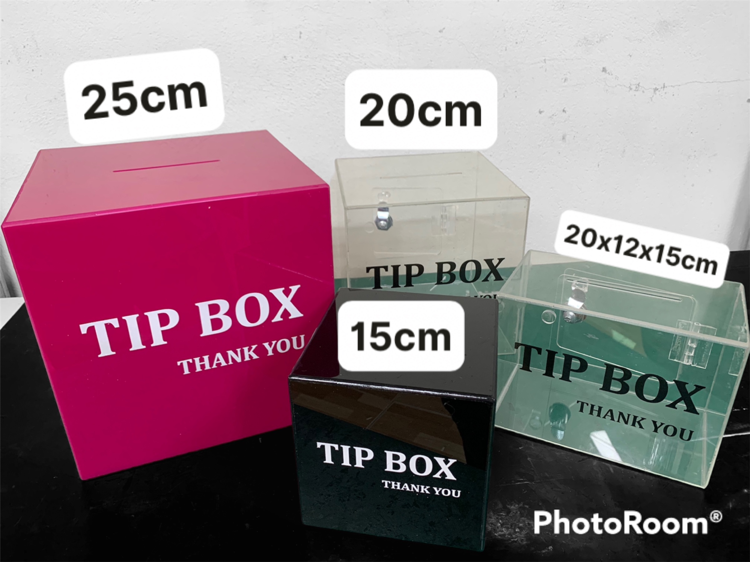 Hộp đựng tiê`n tip - Tip Box mica kèm ổ khóa - Hộp mica đựng đồ