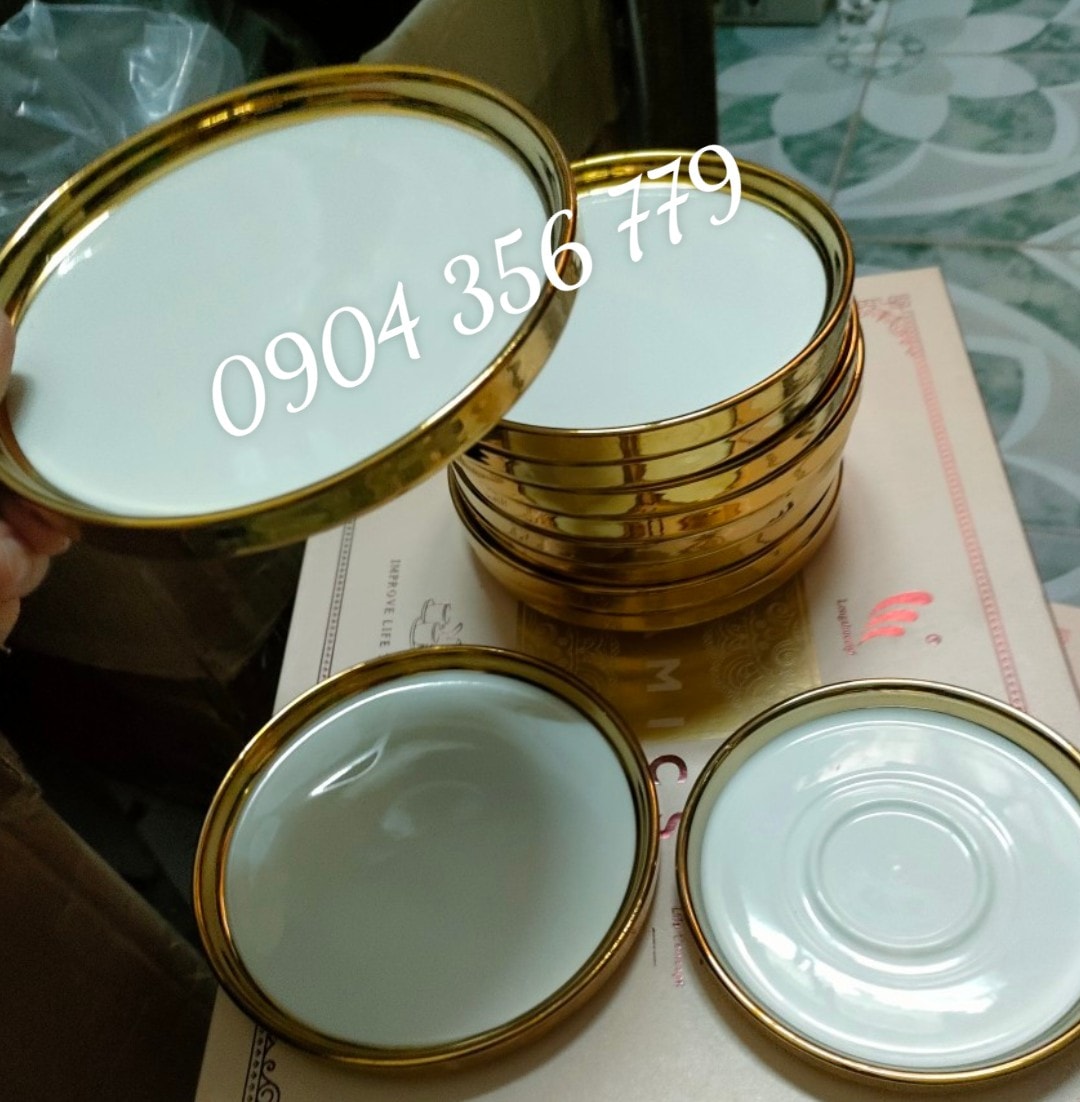 Đĩa sứ viền vàng 13cm