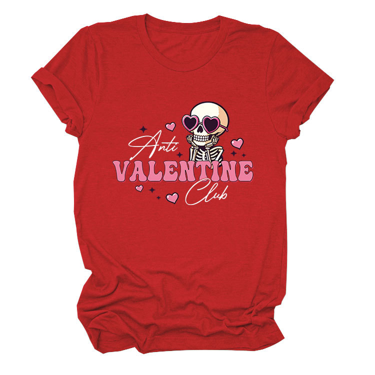 2025 Năm Mới Cotton Cổ Tròn Tay Ngắn T Áo Phông Âu Mỹ eBay Mẫu Mới anti valentine club Vui Vẻ In Ngày Valentine Ngắn Tay T Áo Sơ Mi Hàn Quốc Thời Trang Giả